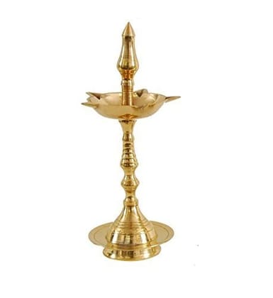 Gold 13 Inch Pure Virgin Brass Diya,Traditional Brass Kutthu Vilakku Oil Lamp Pooja 1 Step Dia For Indian Housewarming Gift Item