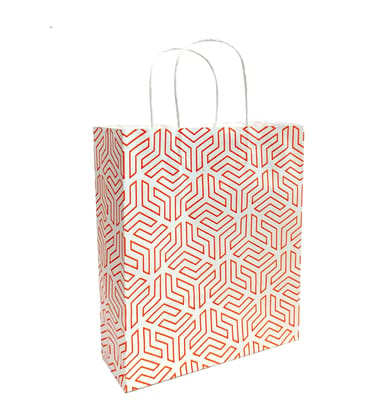 90 GSM Fluorescent Single Color Printed Small Paper Gift Bags, Ideal For Birthday Return Gifts & Gifting On Special Occasions (Orange, Size: 9.4 x 8.3 x 3 Inch) -  12
