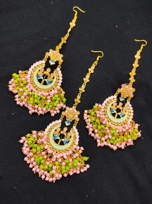 ZEVAR I High Quality Kundan Earrings With Maangtika Set