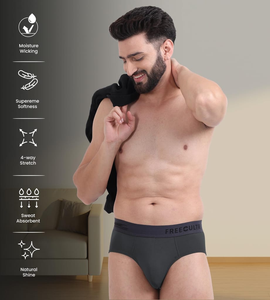 FREECULTR Men's Underwear Anti Bacterial Micromodal Airsoft Brief - Non Itch No Chaffing Sweat Proof Pack of 1-Ash Grey