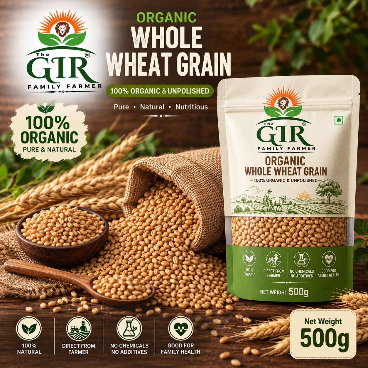 Organic Whole Wheat Grain | Naturally Grown Gehu | The GIR Family Farmer