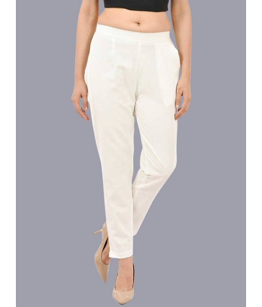 FABISHO White Cotton Regular Women's Casual Pants ( Pack of 1 )