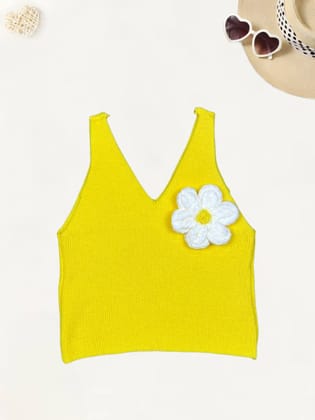 Girls Sleeveless Yellow Top [GT-707] [4-12 Years]-4-5Y (Size - 24) / Imported Knit