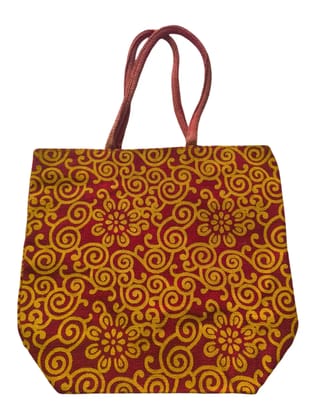 Handpainted Floral Jute Tote Bag in Red and Yellow