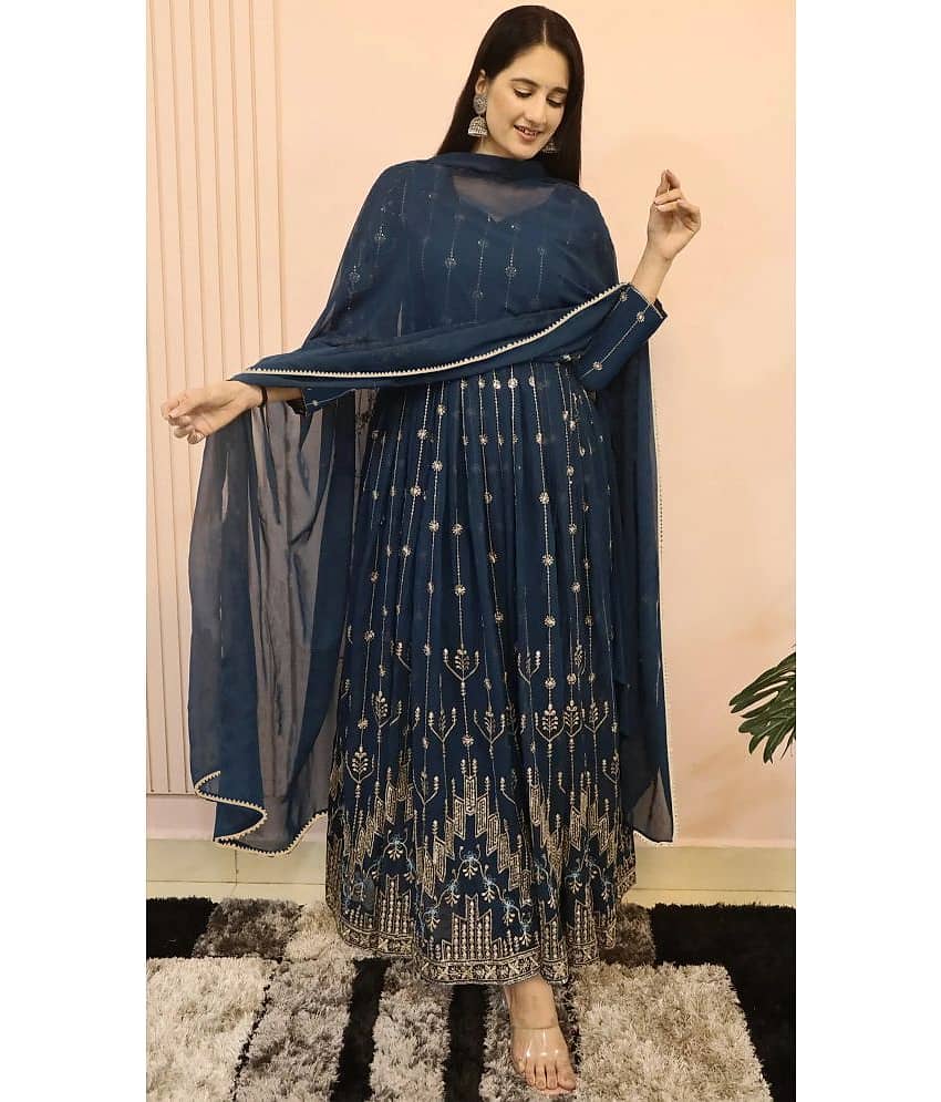 kedar fab Blue Anarkali Georgette Women's Stitched Ethnic Gown ( Pack of 1 )