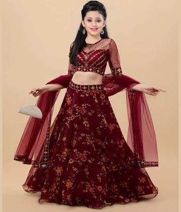 piludi Organza Lehenga Choli Set For Girls ( Pack of 1 , Maroon )