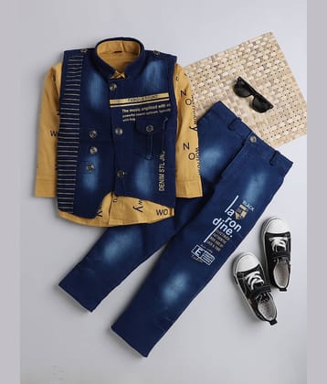 DKGF Fashion Pack of 1 Boys Cotton Blend Shirt & Jeans Set ( Green )