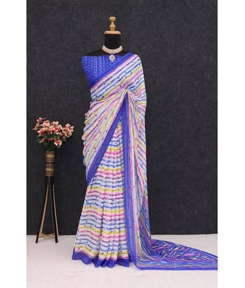 Gullak Georgette Printed Saree With Unstitched Blouse Piece ( White )