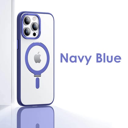 iPhone Series Magnetic Adsorption Matte Finish Magsafe Case With Aluminum Alloy Stand-iPhone 14 Plus / Navy Blue