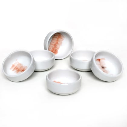 Tablejoy Stackable Dip Bowl Set Of 6 Round White And Red For Dining Table, Home, Restaurant Serving Snack, Sauce, Dips, Microwave And Diswasher Safe, Aesthetic Design, Light Weight And Durable,