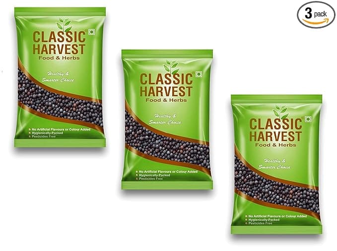 Classic Harvest Mustard Seeds Big /Kali Sarso/Whole Mustard Black 1200g ( Pack Of 3, 400g Each )