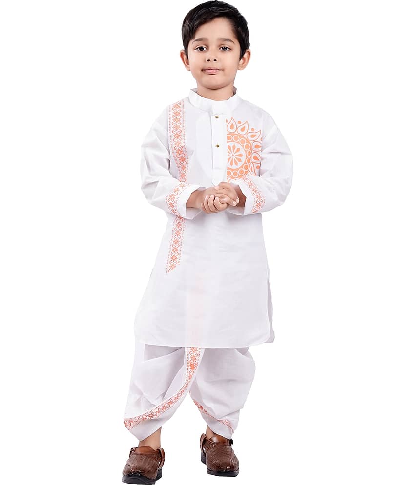 s muktar garments Baby Boys Cotton Ethnic - Pattern Dhoti Kurta Set ( White , Pack of 1 )