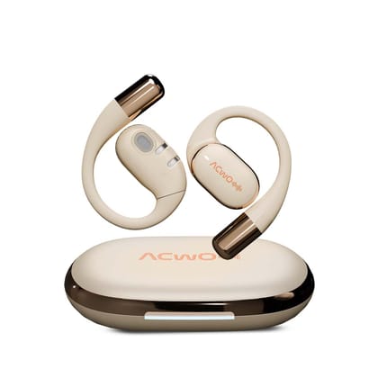 ACwO Dwots Sense OWS Wireless Over Ear Earphones|Situational Awareness|15Mm Titanium Drivers|65 Hours Playback|BT V5.4|Secure Fit|4 Mics with ENC|40Ms Low Latency|Equaliser Modes (Silver Cream) Silver cream / One size