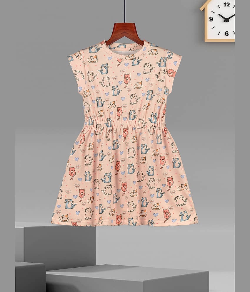 HELLCAT Printed Short Sleeve Casual Dresses for Girls Peach2