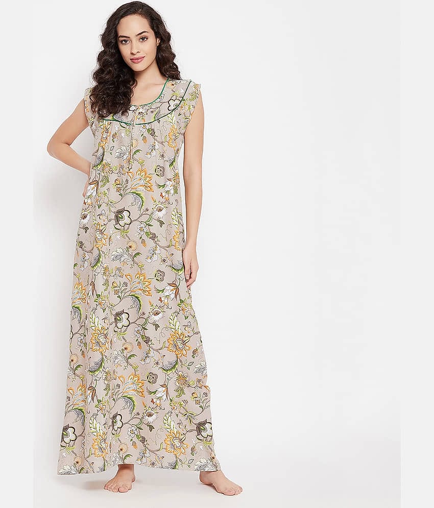 Clovia - Beige Cotton Women's Nightwear Regular Night Dress ( Pack of 1 )