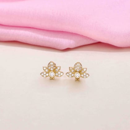 Sterling Gold Zircon Studded Tree Stud Earrings-White Stone / Gold