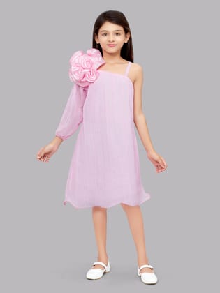 One Shoulder Pink Aline Dress-4-5Y / Pink