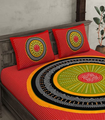 Traditional Bandhej Print Cotton Bed Sheet with Pillow Covers