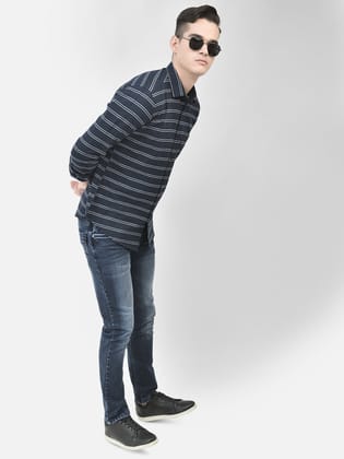 Navy Blue Striped Shirt-M / Navy Blue