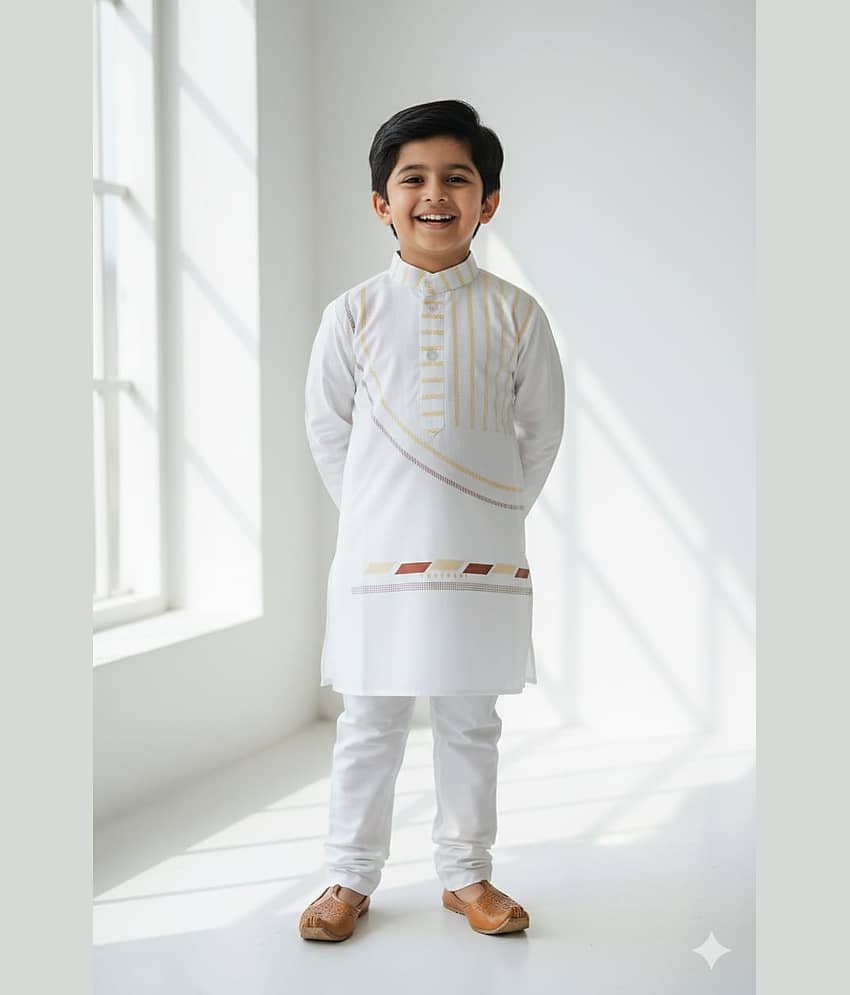 s muktar garments Baby Boys Cotton Blend White Kurta Pyjama Set ( Pack of 1 )