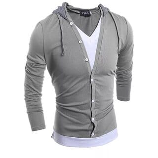 29K Men's Grey Hooded T-Shirt Casual and Comfortable Short Sleeve Hoodie for Everyday Wear