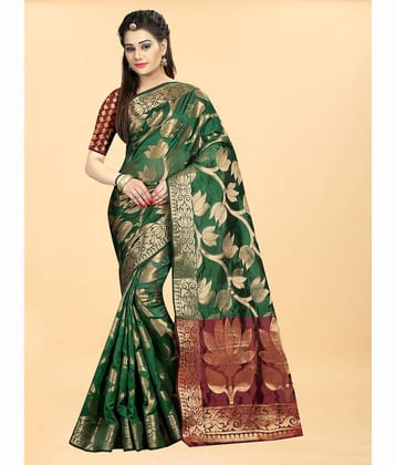 Gazal Fashions Banarasi Silk Embellished Saree With Unstitched Blouse Piece ( Green )