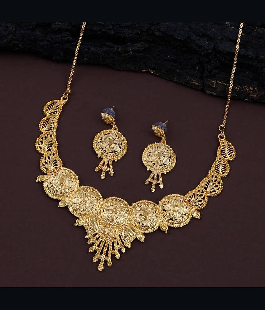 ShreejiHuff Alloy Golden Traditional Necklaces Set