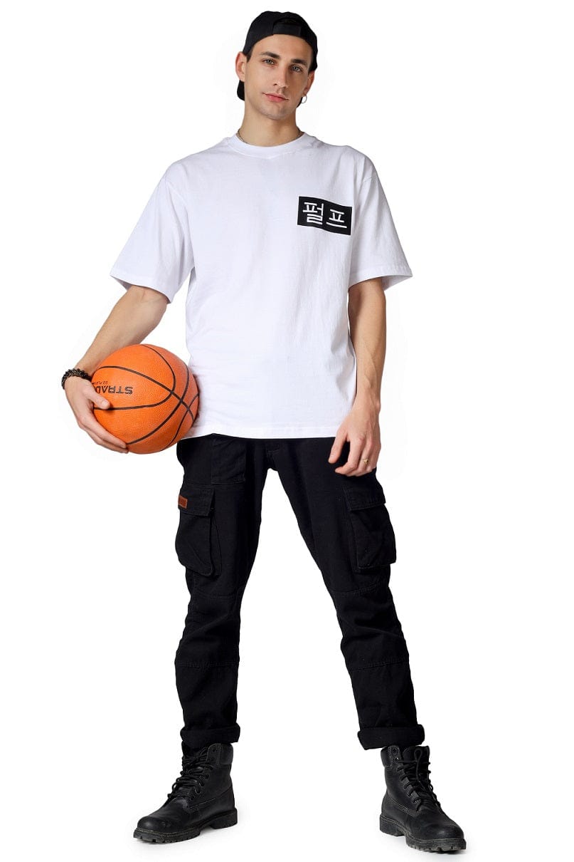 Korean Text Printed T-Shirt Small