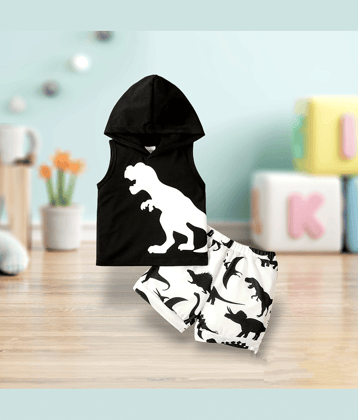 ODIMENT Pack of 1 Boys Cotton T-Shirt & Shorts Set ( Black )