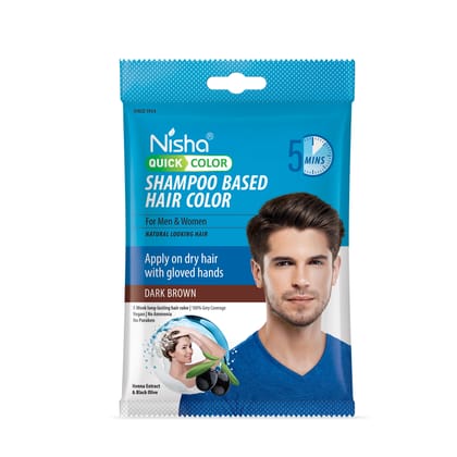 Nisha Quick Hair Color, 5 Minutes Shampoo Hair Colour Dark Brown 20ml Pack of 8, 5 Weeks Long Lasting Hair Colour Shampoo