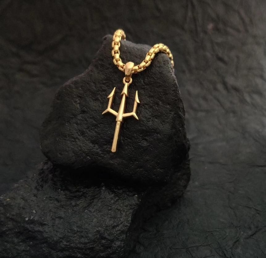 Gold Plated Trishul Pendant Necklace by Gir Farmer