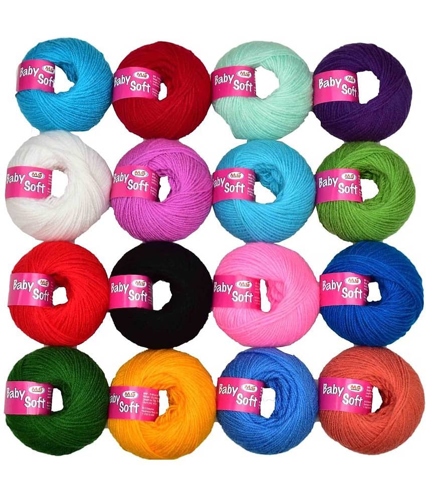 M.G ENTERPRISE 100% Acrylic Wool White (Pack of 16) Baby Soft Wool Ball Hand Knitting Wool/Art Craft Soft Fingering Crochet Hook Yarn, Needle Knitting Yarn Thread Dyed … -B