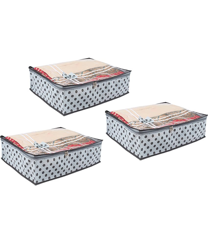 PrettyKrafts sari cover bag combo with Transparent Top with Bow,Pack of 3, Grey Dots