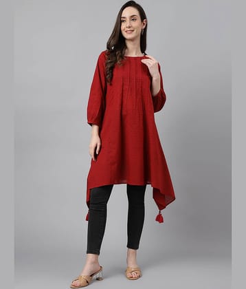Janasya Women's Cotton Tunic ( Maroon )