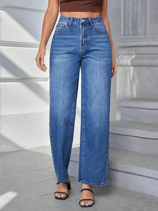 Bellbum Dark Blue Whisker High Waist Wide Leg Denim-24