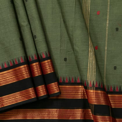 Green And Black Kanchi Cotton Saree PV MM KC 245