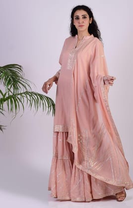 Peach Zig Zag Gota Sharara Set-S