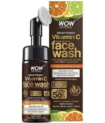 WOW Skin Science Brightening Vitamin C Foaming Face Wash with Built-In Face Brush - 150mL