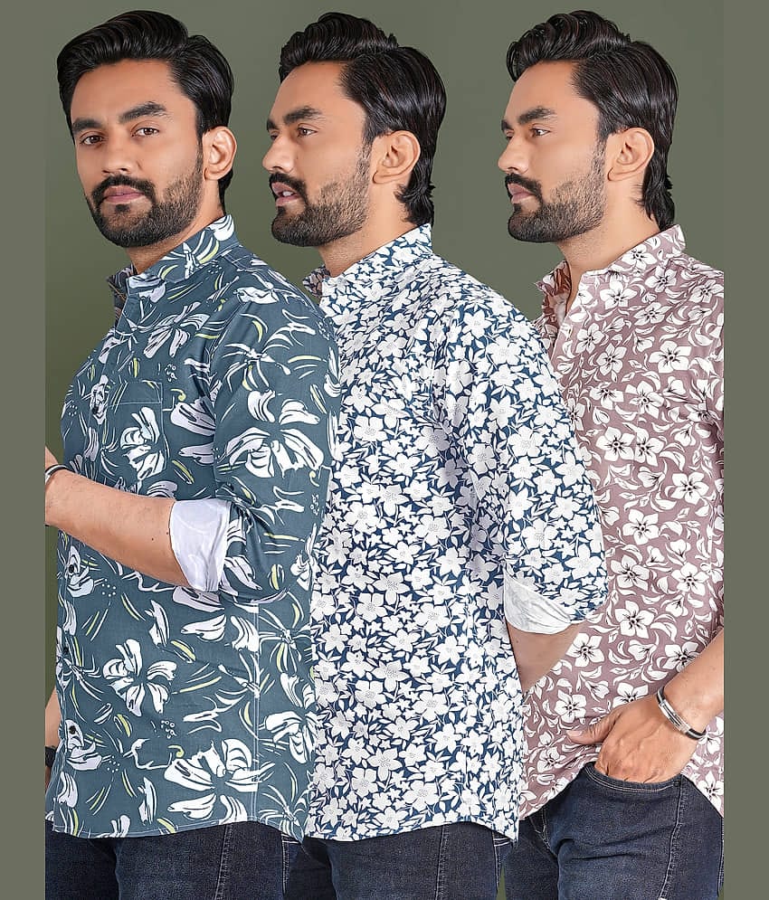 ADWYN PETER 100% Cotton Regular Fit Printed Full Sleeves Men's Casual Shirt - Multicolor 12 ( Pack of 3 )