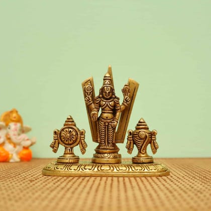 Brass Tirupati Balaji Idol with Shank Chakra Namah - 3.5 inch height Divine Worship Figurine