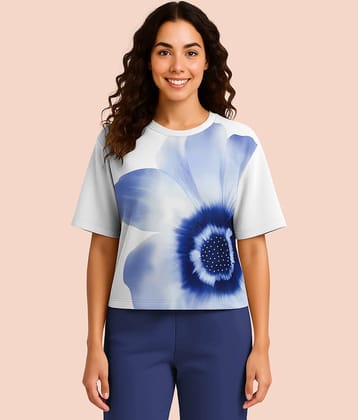 HELLCAT Trendy Printed Oversized Fit Crew-Neck Crop Tshirt for Women_Blue