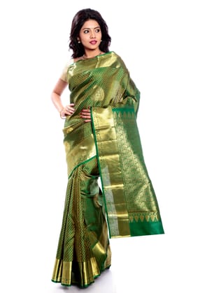 Green Kanchipuram Silk Saree with Anna Pakshi Motifs