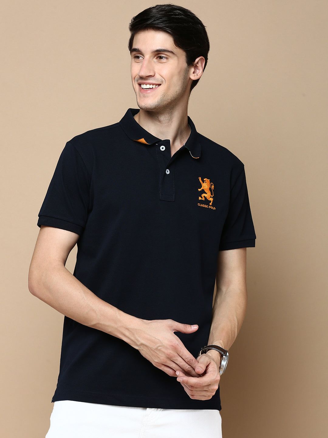 Classic Polo Men's Half Sleeve Black Polo Neck Slim Fit Printed T-Shirt | GENX-POLO 23 A SF P