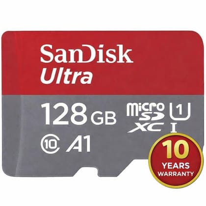 SanDisk Ultra 128GB microSDXC UHS-I, 140MB/s R, Memory Card, 10 Y Warranty, for Smartphones