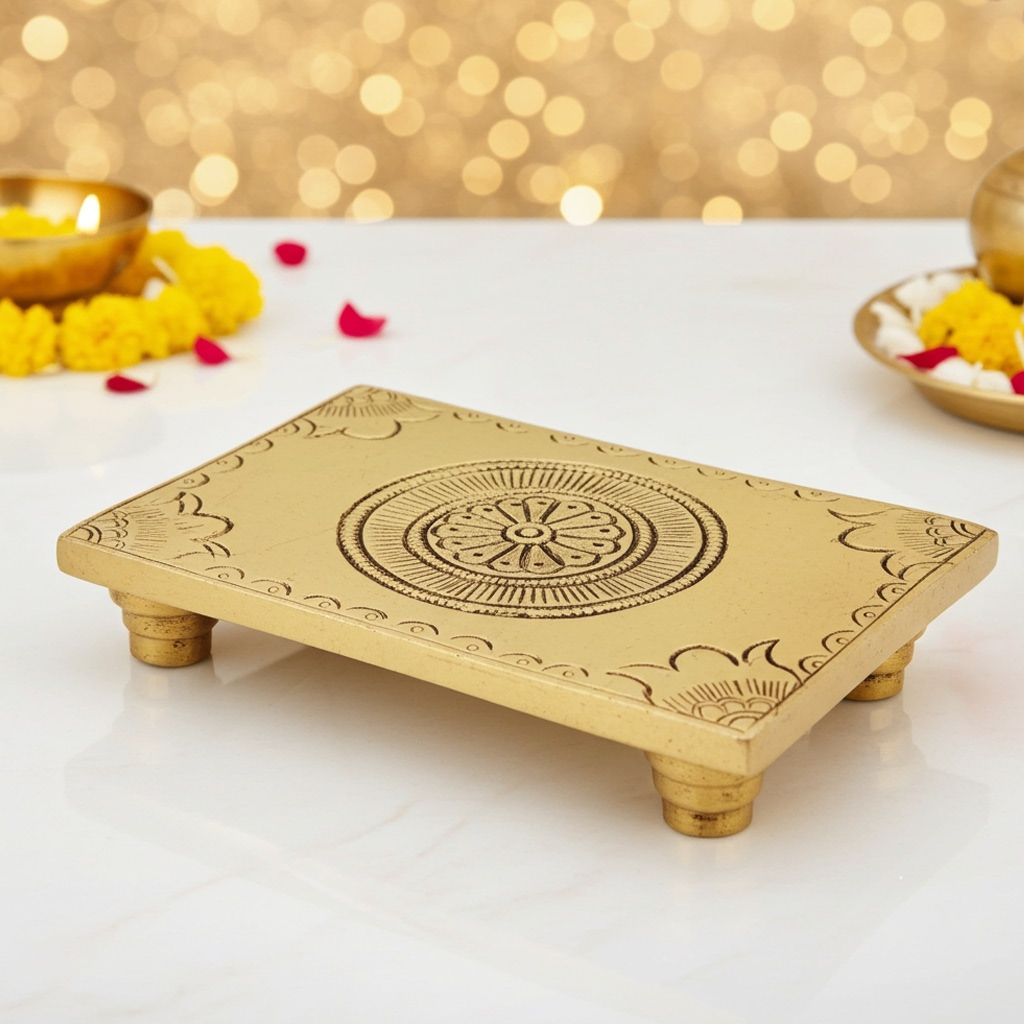 Brass Chowki God Idol Stand - Handcrafted Puja Showpiece, Length : 4.5 Inch (BSMAS1130 D)