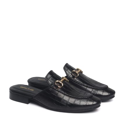 Horse-bit Detailing Leather Formal Mules in Black Deep Cut Leather-40/6