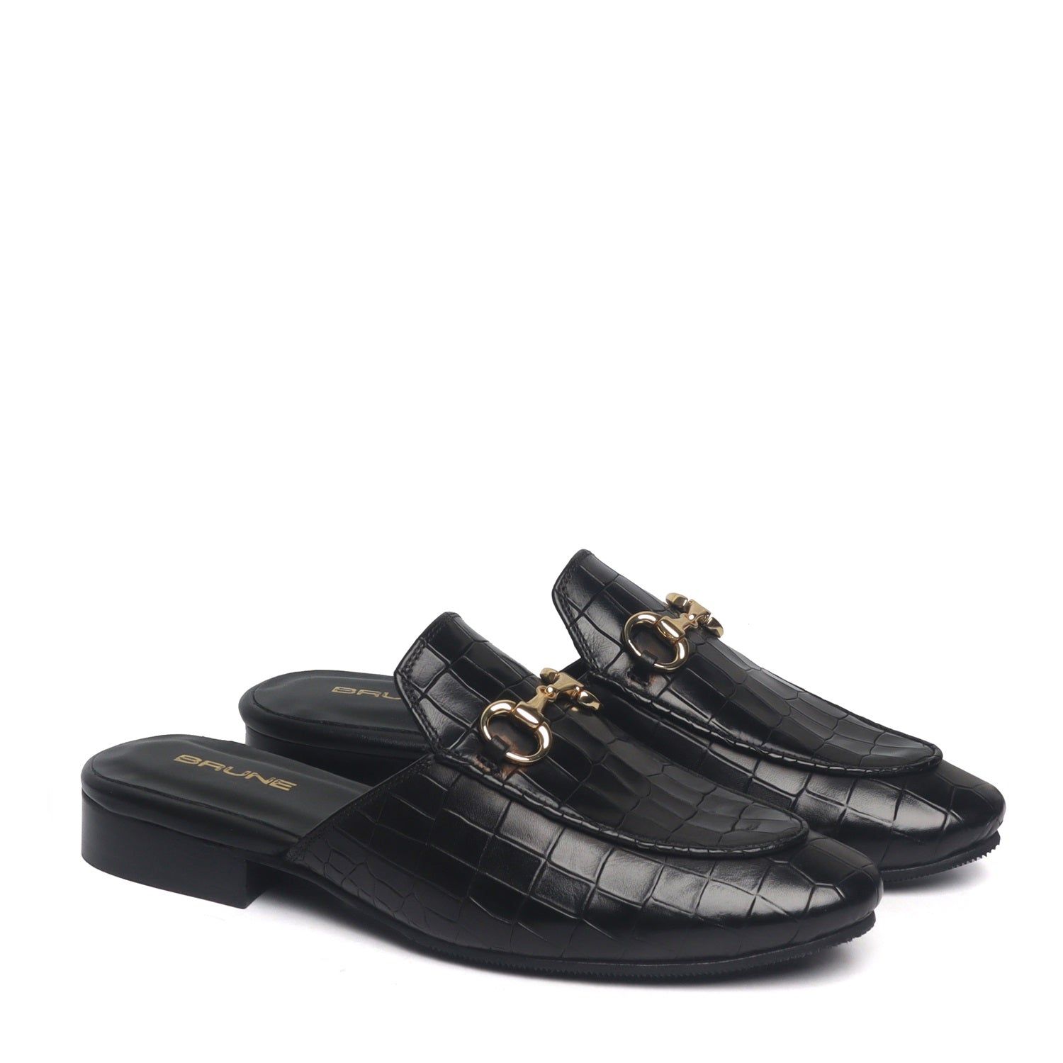 Horse-bit Detailing Leather Formal Mules in Black Deep Cut Leather-40/6