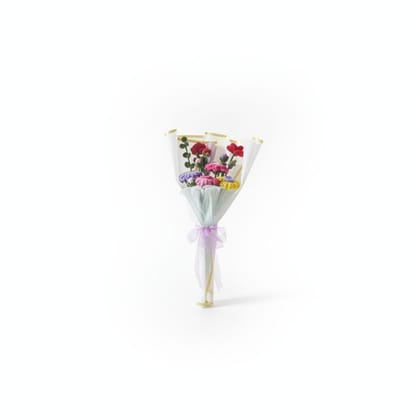 Handmade Artificial Flower Bouquet – Multicolor Faux Floral Arrangement with Premium Wrap, Pearl Accent & Ribbon Bow