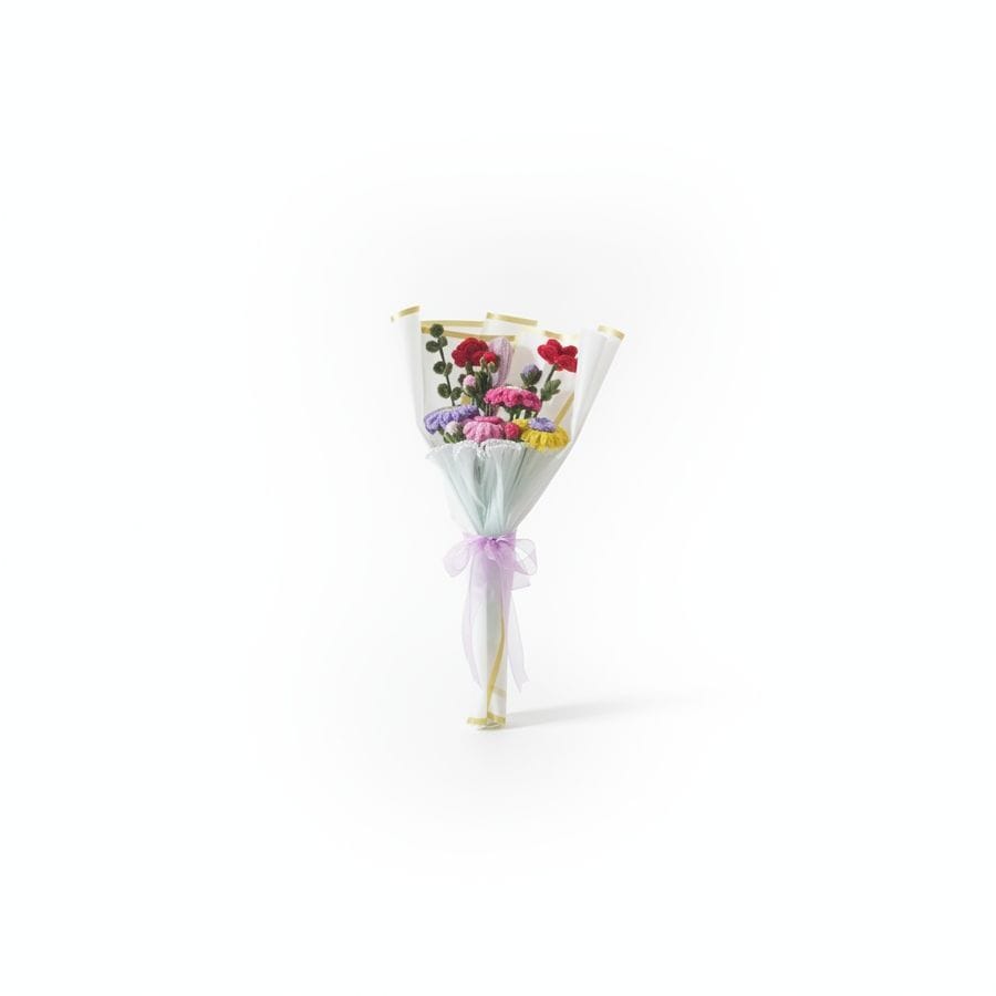 Handmade Artificial Flower Bouquet – Multicolor Faux Floral Arrangement with Premium Wrap, Pearl Accent & Ribbon Bow