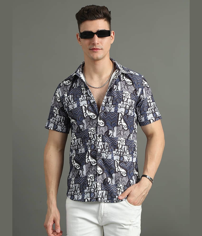 Paul Street Polyester Slim Fit Printed Half Sleeves Men's Casual Shirt - Blue ( Pack of 1 )